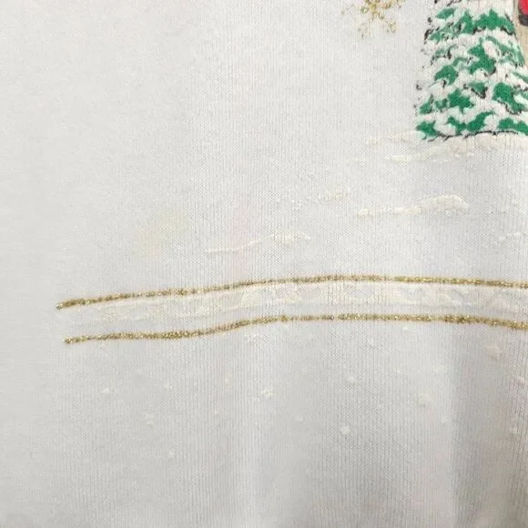 Christmas Sweatshirt Mens Size Large Vintage 90s Santa Claus Reindeer Houses - Picture 3 of 8